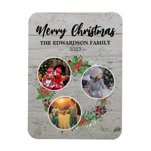 クリスマス家族の写真コラージュを作成する マグネット (縦)