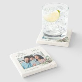 クリスマス家族の写真ホワイトコーンパインの名前 ストーンコースター