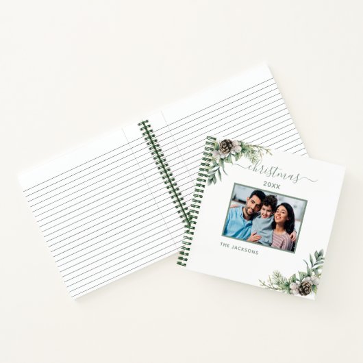 クリスマス家族の写真ホワイトコーンパインの名前 ノートブック (内部)