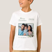 クリスマス家族の写真ホワイトコーン松の名前の男の子 Tシャツ (正面)