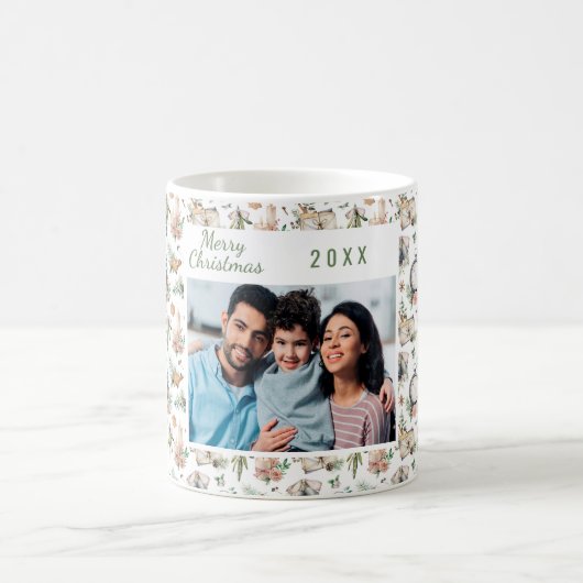クリスマス家族の写真ヴィンテージパターン コーヒーマグカップ (中央)