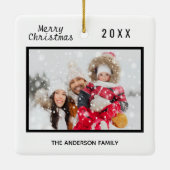 クリスマス家族の写真白黒 エレガント セラミックオーナメント (裏面)