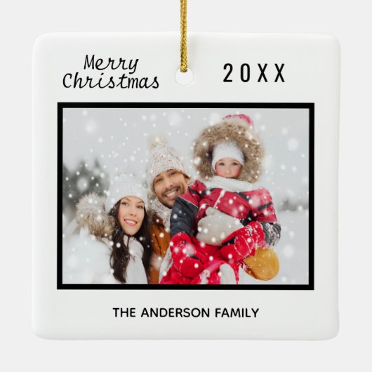 クリスマス家族の写真白黒 エレガント セラミックオーナメント (裏面)