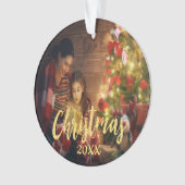 クリスマス家族の写真金ゴールドスクリプト オーナメント (正面)