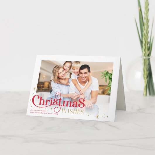 クリスマス家族の写真 おしゃれなモダンなタイポグラフィ シーズンカード (正面)