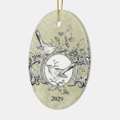 クリスマス家族の写真（日付あり） セラミックオーナメント (左)