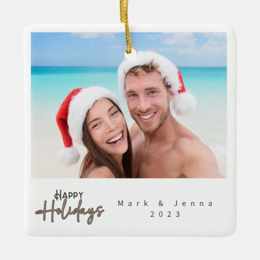 クリスマス家族の友シンプル達のモダン木 セラミックオーナメント (正面)