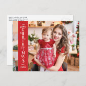 クリスマス家族の赤い2枚の写真 シーズンポストカード (正面/裏面)