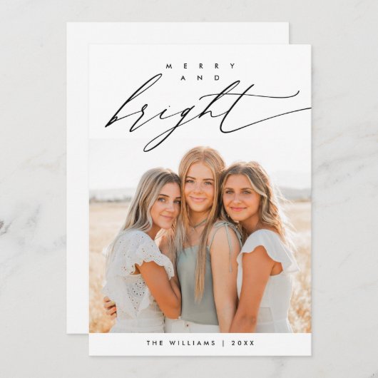 クリスマス家族写真のレイアウト 楽しくて明るい シーズンカード (正面/裏面)