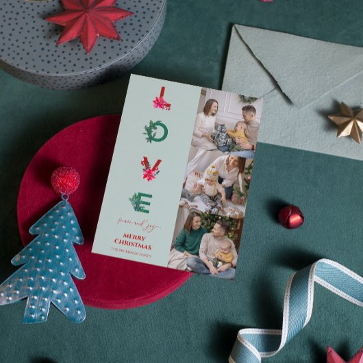 クリスマス家族写真コラージュ | 愛 平和 喜び シーズンカード