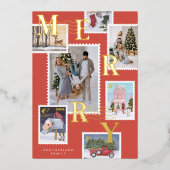 クリスマス家族写真切手 箔シーズンカード (正面)