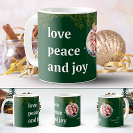 クリスマス家族写真 モリスの緑 Love Peace Joy コーヒーマグカップ