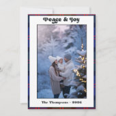 クリスマス家族写真 平和と喜びのギンガムとチェック シーズンカード (正面)