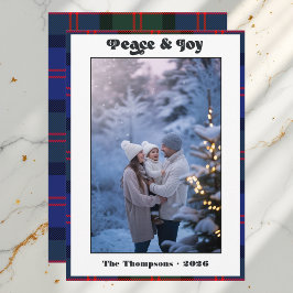 クリスマス家族写真　平和と喜びのギンガムとチェック シーズンカード