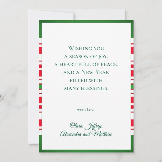 クリスマス家族写真 愛 平和 喜び ホリデーカード (裏面)