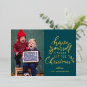 クリスマス家族写真 箔シーズンカード (立ち正面)