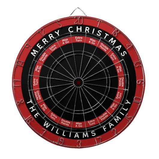 クリスマス家族写真 | 赤と黒の名前 ダーツボード (正面)