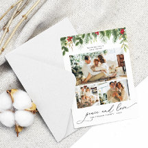 クリスマス家族3人コラージュ フォトフレーム ホリデーカード