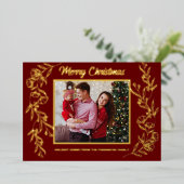 クリスマス家族3人 フォト 葉のアート 箔シーズンカード (立ち正面)