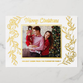 クリスマス家族3枚の写真 葉っぱアート 箔シーズンカード