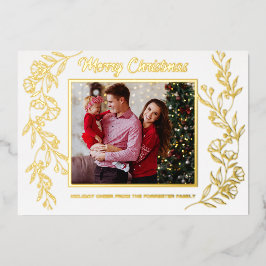 クリスマス家族3枚の写真 葉っぱアート 箔シーズンカード