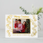 クリスマス家族3枚の写真 葉っぱアート 箔シーズンカード (立ち正面)
