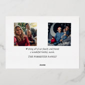 クリスマス家族 フォト 緑の葉のアート 箔シーズンカード (裏面)