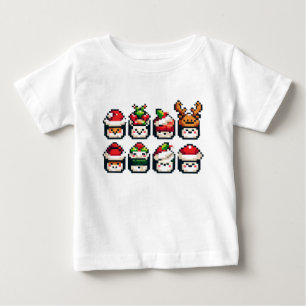 クリスマス寿司顔 – かわいいピクセルアートホリデー ベビーTシャツ