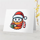 クリスマス寿司 - かわいいホリデーフードの漫画デザイン カード (黄色い花)