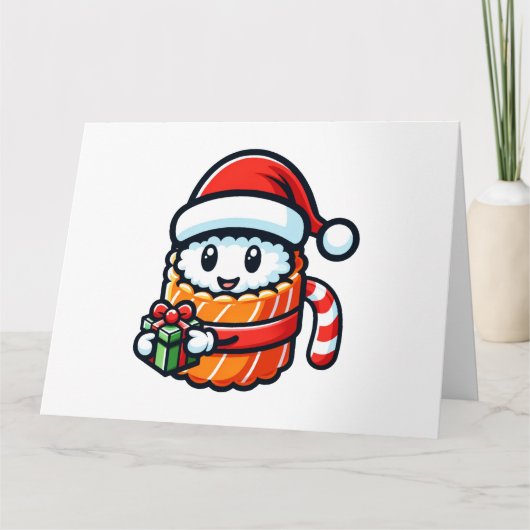 クリスマス寿司 - かわいいホリデーフードの漫画デザイン カード (正面)