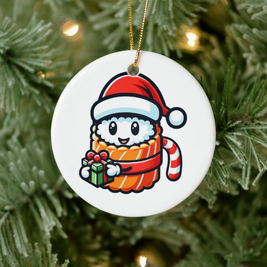 クリスマス寿司 – かわいいホリデーフードマンガデザイン セラミックオーナメント (ツリー)