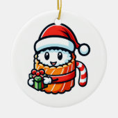 クリスマス寿司 – かわいいホリデーフードマンガデザイン セラミックオーナメント (正面)
