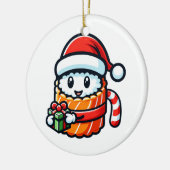 クリスマス寿司 – かわいいホリデーフードマンガデザイン セラミックオーナメント (左)