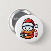 クリスマス寿司 – かわいいホリデーフードマンガデザイン 缶バッジ (正面&裏面)