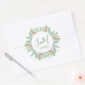 クリスマス封筒用シール、グリーン&ベリー ラウンドシール (封筒)