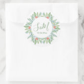 クリスマス封筒用シール、グリーン&ベリー ラウンドシール (バッグ)