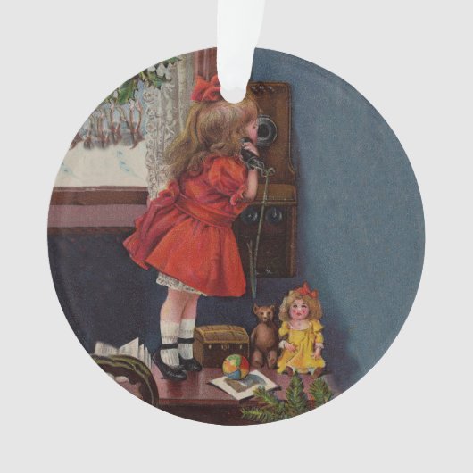 クリスマス小さな女の子電話アンティーク オーナメント (正面)