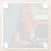 クリスマス小さな女の子電話アンティーク ガラスコースター (裏面)