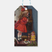 クリスマス小さな女の子電話アンティーク ギフトタグ (正面)