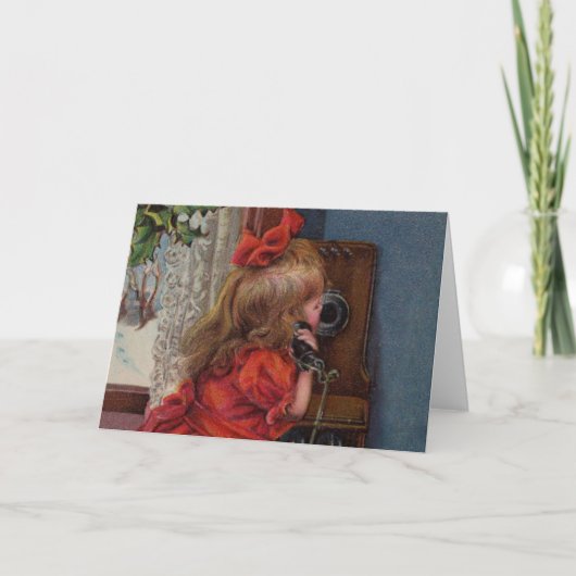 クリスマス小さな女の子電話アンティーク シーズンカード (正面)