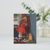 クリスマス小さな女の子電話アンティーク シーズンポストカード (スタンド正面)
