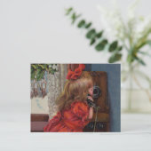 クリスマス小さな女の子電話アンティーク シーズンポストカード (スタンド正面)