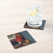 クリスマス小さな女の子電話アンティーク スクエアペーパーコースター (インサイチュ)