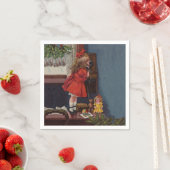 クリスマス小さな女の子電話アンティーク スタンダードカクテルナプキン (インサイチュ)