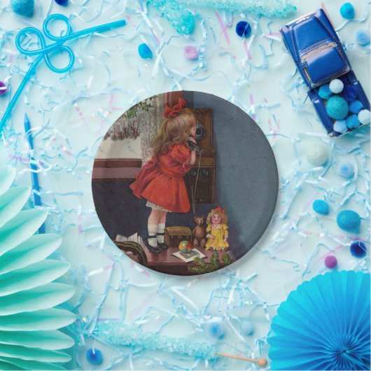 クリスマス小さな女の子電話アンティーク ペーパープレート (パーティー)