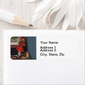 クリスマス小さな女の子電話アンティーク ラベル (インサイチュ)