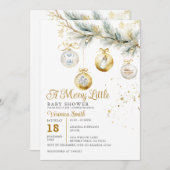 クリスマス小メリーさな赤ちゃんシャワーガラスボーブル 招待状 (正面/裏面)