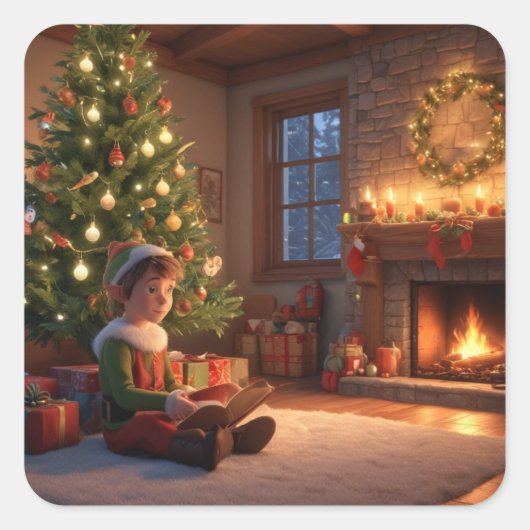 クリスマス小人 スクエアシール (正面)