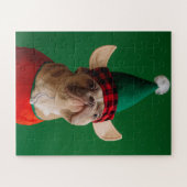 クリスマス小妖精や小人おもしろい犬ペットクリスマス ジグソーパズル (横)