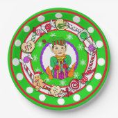 クリスマス小妖精や小人お洒落キャンディ水玉模様 ペーパープレート (正面)